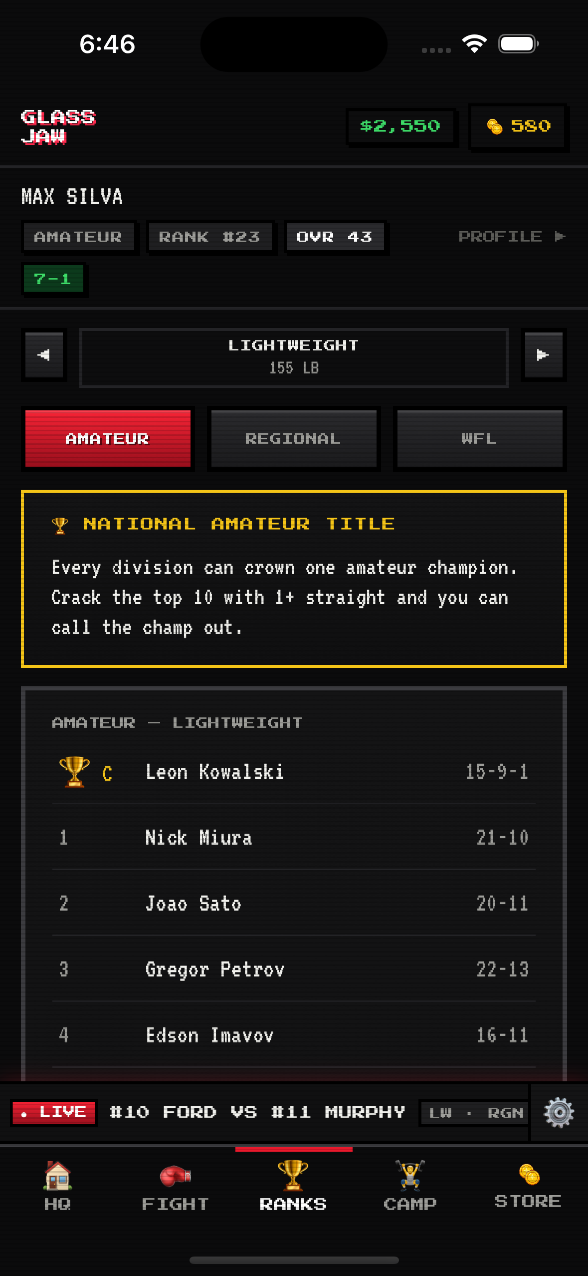 The Ticker: every live fight on a wire above the tabs — screenshot 1