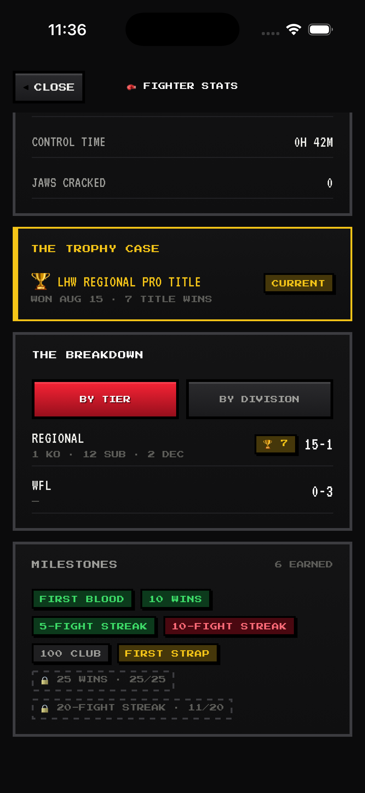 The new fighter stats screen is live — plus Milestones — screenshot 2