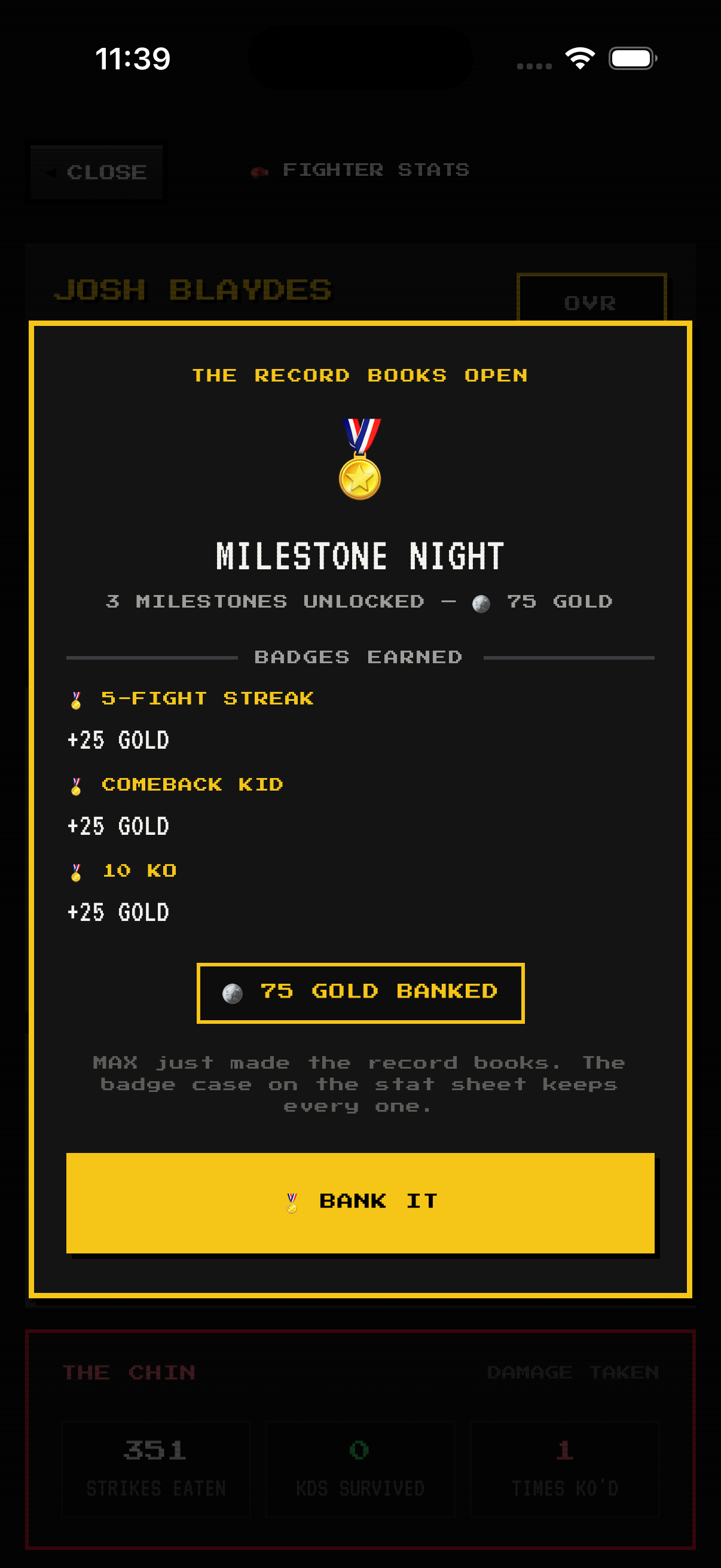 The new fighter stats screen is live — plus Milestones — screenshot 3
