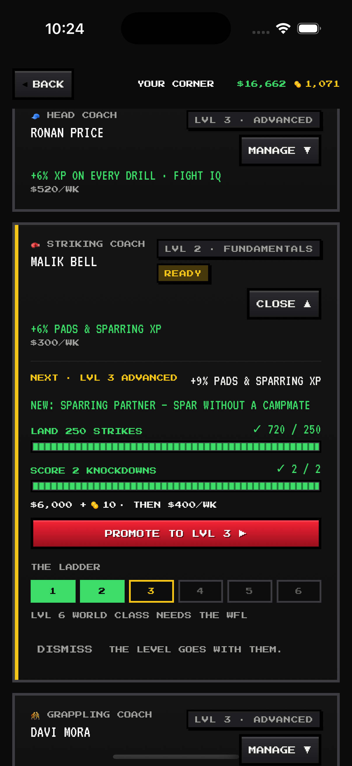 Your Corner: six coaches, six levels, real perks — screenshot 2