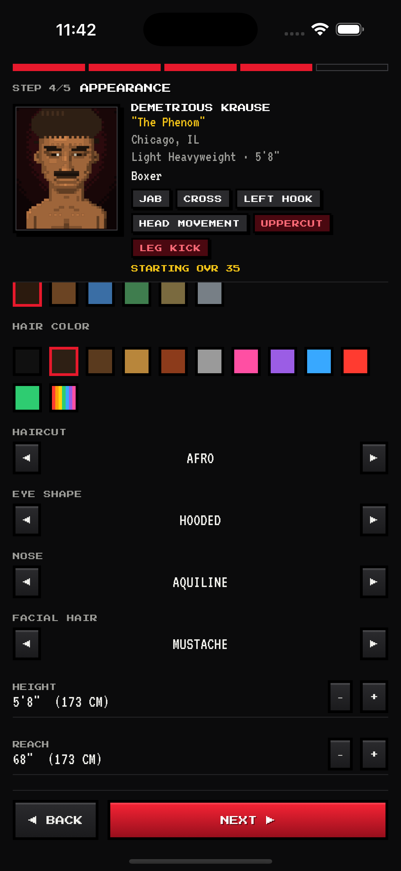 Eye and nose shapes in the fighter creator — screenshot 3